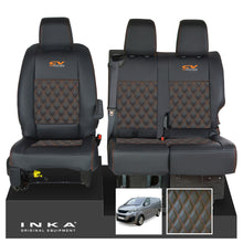 Load image into Gallery viewer, Peugeot Expert INKA Front 1+2 Bentley Diamond Quilt Leatherette Tailored Seat Covers Black MY16 To Present - CV Racing Embroidery