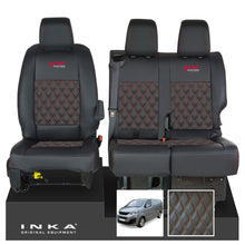 Load image into Gallery viewer, Peugeot Expert INKA Front 1+2 Bentley Diamond Quilt Leatherette Tailored Seat Covers Black MY16 To Present - CV Racing Embroidery