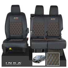 Load image into Gallery viewer, Peugeot Expert INKA Front 1+2 Bentley Diamond Quilt Leatherette Tailored Seat Covers Black MY16 To Present - CV Sport Embroidery
