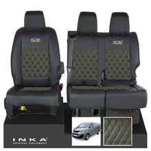 Load image into Gallery viewer, Peugeot Expert INKA Front 1+2 Bentley Diamond Quilt Leatherette Tailored Seat Covers Black MY16 To Present - CV Sport Embroidery