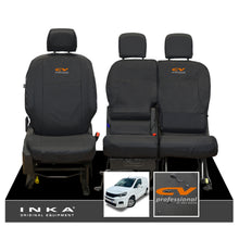 Load image into Gallery viewer, Peugeot Partner MK3 Front Inka Fully Tailored Waterproof Seat Covers Black MY2018 Onwards - CV Professional Embroidery