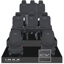 Load image into Gallery viewer, VW Transporter Shuttle T6.1, T6 8 Seater Tailored Waterproof Seat Covers Black MY 15-23 - CV Professional Embroidery