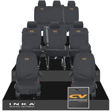 Load image into Gallery viewer, VW Transporter Shuttle T6.1, T6 8 Seater Tailored Waterproof Seat Covers Black MY 15-23 - CV Professional Embroidery