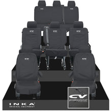 Load image into Gallery viewer, VW Transporter Shuttle T6.1, T6 8 Seater Tailored Waterproof Seat Covers Black MY 15-23 - CV Professional Embroidery