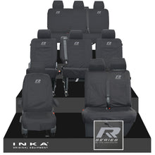 Load image into Gallery viewer, VW Transporter Shuttle T6.1, T6 Full Set Tailored Waterproof Seat Covers Black MY 15-23 - R-Series Embroidery