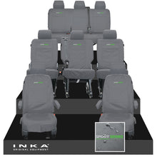 Load image into Gallery viewer, VW Transporter Shuttle T6.1, T6 8 Seater Tailored Waterproof Seat Covers Grey MY 15-23 - Sport-Series Embroidery