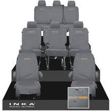 Load image into Gallery viewer, VW Transporter Shuttle T6.1, T6 8 Seater Tailored Waterproof Seat Covers Grey MY 15-23 - Sport-Series Embroidery