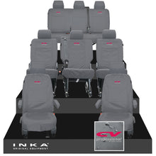 Load image into Gallery viewer, VW Transporter Shuttle T6.1, T6 8 Seater Tailored Waterproof Seat Covers Grey MY 15-23 - Sport-Series Embroidery