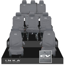 Load image into Gallery viewer, VW Transporter Shuttle T6.1, T6 8 Seater Tailored Waterproof Seat Covers Grey MY 15-23 - Sport-Series Embroidery