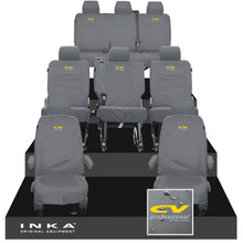 Load image into Gallery viewer, VW Transporter Shuttle T6.1, T6 8 Seater Tailored Waterproof Seat Covers Grey MY 15-23 - Sport-Series Embroidery