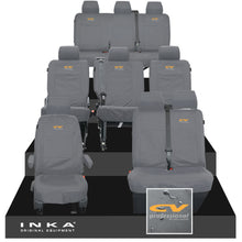 Load image into Gallery viewer, VW Transporter Shuttle T6.1, T6 Full Set Tailored Waterproof Seat Covers Grey MY 15-23 - CV Professional Embroidery