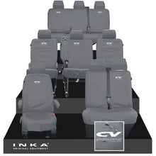 Load image into Gallery viewer, VW Transporter Shuttle T6.1, T6 Full Set Tailored Waterproof Seat Covers Grey MY 15-23 - CV Professional Embroidery