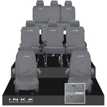 Load image into Gallery viewer, VW Transporter Shuttle T6.1, T6 8 Seater Tailored Waterproof Seat Covers Grey MY 15-23 - Sport-Series Embroidery
