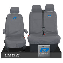 Load image into Gallery viewer, VW Transporter T6.1,T6,T5.1 INKA Front Set 1+2 Tailored Waterproof Seat Covers Grey - R-Series Embroidery
