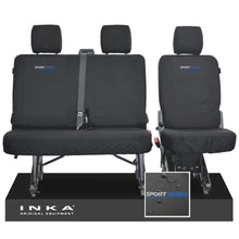 Load image into Gallery viewer, VW Transporter T6.1, T6 INKA Rear Set 2+1 Tailored Waterproof Seat Covers Black - Sport-Series Embroidery