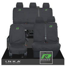 Load image into Gallery viewer, VW Transporter T6.1, T6, T5.1 Front 1+2 & Rear Triple Tailored Waterproof Seat Covers Black MY 10-24 - R-Series Embroidery