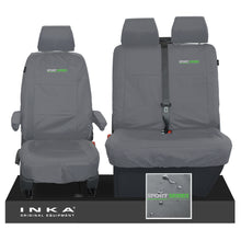 Load image into Gallery viewer, VW Transporter T6.1,T6,T5.1 INKA Front Set 1+2 Tailored Waterproof Seat Covers Grey - Sport-Series Embroidery