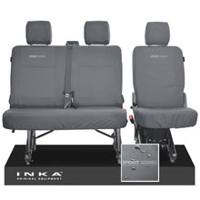 Load image into Gallery viewer, VW Transporter T6.1, T6 INKA Rear Set 2+1 Tailored Waterproof Seat Covers Grey - Sport-Series Embroidery