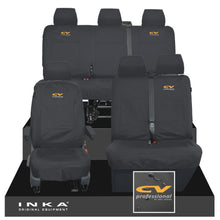 Load image into Gallery viewer, VW Transporter T6.1, T6, T5.1 Front 1+2 & Rear Triple Tailored Waterproof Seat Covers Black MY 10-24 - CV Professional Embroidery
