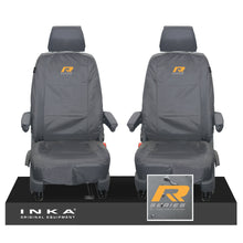 Load image into Gallery viewer, VW Transporter Shuttle T6.1, T6 Front 1+1 Tailored Waterproof Seat Covers Grey MY-15-23 - R-Series Embroidery