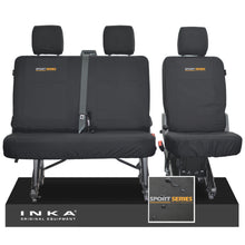Load image into Gallery viewer, VW Transporter T6.1, T6 INKA Rear Set 2+1 Tailored Waterproof Seat Covers Black - Sport-Series Embroidery
