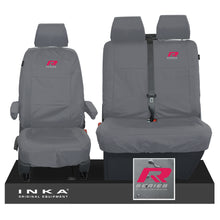 Load image into Gallery viewer, VW Transporter T6.1,T6,T5.1 INKA Front Set 1+2 Tailored Waterproof Seat Covers Grey - R-Series Embroidery