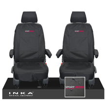 Load image into Gallery viewer, VW Transporter Shuttle T6.1, T6 Front 1+1 Tailored Waterproof Seat Covers Black MY-15-23 - Sport-Series Embroidery