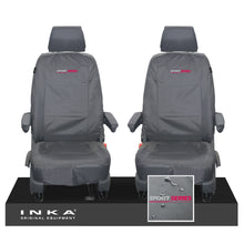 Load image into Gallery viewer, VW Transporter T6.1,T6,T5.1 INKA Front 1+1 Tailored Waterproof Seat Covers Grey - Sport-Series Embroidery