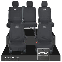 Load image into Gallery viewer, VW Transporter T6.1, T6, T5.1 Front 1+1 & Rear 2+1 Tailored Waterproof Seat Covers Black MY-10-24 - CV-Series Embroidery