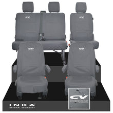 Load image into Gallery viewer, VW Transporter T6.1, T6, T5.1 Front 1+1 & Rear 2+1 Tailored Waterproof Seat Covers Grey MY 10-24 - CV-Series Embroidery