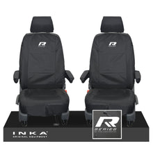 Load image into Gallery viewer, VW Transporter Shuttle T6.1, T6 Front 1+1 Tailored Waterproof Seat Covers Black MY-15-23 - R-Series Embroidery