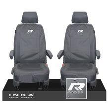 Load image into Gallery viewer, VW Transporter T6.1,T6,T5.1 INKA Front 1+1 Tailored Waterproof Seat Covers Grey - R-Series Embroidery