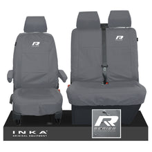 Load image into Gallery viewer, VW Transporter T6.1,T6,T5.1 INKA Front Set 1+2 Tailored Waterproof Seat Covers Grey - R-Series Embroidery