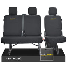 Load image into Gallery viewer, VW Transporter T6.1, T6 INKA Rear Set 2+1 Tailored Waterproof Seat Covers Black - Sport-Series Embroidery