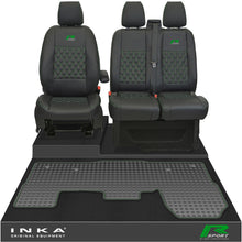 Load image into Gallery viewer, Ford Transit MK8/MK9 Front 1+2 Bentley Diamond Quilt Leatherette Tailored Seat Covers & Tailored Rubber Mat Black MY14 Onwards (Choice of 7 Colours)