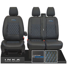 Load image into Gallery viewer, Ford Transit Custom INKA Racing Tailored Black Leather Look Front Seat Covers in Bentley Diamond Quilt MY12-23