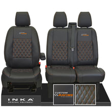 Load image into Gallery viewer, Ford Transit Custom INKA Racing Tailored Black Leather Look Front Seat Covers in Bentley Diamond Quilt MY12-23