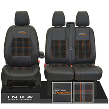 Load image into Gallery viewer, Ford Transit Custom INKA Custom Racing Front 1+2 Tartan Leatherette Tailored Seat Covers Black MY12-23 Seven Colours