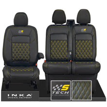 Load image into Gallery viewer, All New Ford Transit Custom S-TECH Front 1+2 INKA Bentley Leatherette Tailored Seat Covers Black MY-2024 (Choice of 7 Colours)