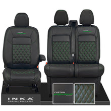 Load image into Gallery viewer, All New Ford Transit Custom Front 1+2 INKA Bentley Leatherette Tailored Seat Covers Black MY-2024 Custom Professional Embroidery