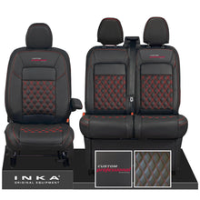 Load image into Gallery viewer, All New Ford Transit Custom Front 1+2 INKA Bentley Leatherette Tailored Seat Covers Black MY-2024 Custom Professional Embroidery