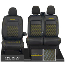 Load image into Gallery viewer, All New Ford Transit Custom Front 1+2 INKA Bentley Leatherette Tailored Seat Covers Black MY-2024 Custom Professional Embroidery