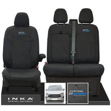 Load image into Gallery viewer, All New Ford Transit Custom INKA Front 1+2 Tailored Waterproof Seat Covers Set Black MY-2024 Onwards - Custom Sport Embroidery