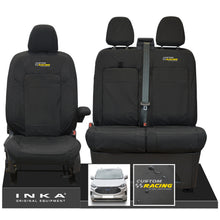 Load image into Gallery viewer, All New Ford Transit Custom INKA Front 1+2 Tailored Waterproof Seat Covers Set Black MY-2024 Onwards - Custom Racing Embroidery