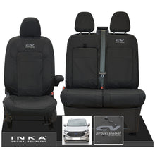Load image into Gallery viewer, The All New Ford Transit Custom INKA Front 1+2 Tailored Waterproof Seat Covers Set Black MY-2024 Onwards - CV Professional Embroidery
