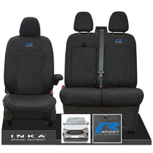 Load image into Gallery viewer, The All New Ford Transit Custom INKA Front 1+2 Tailored Waterproof Seat Covers Set Black MY-2024 Onwards