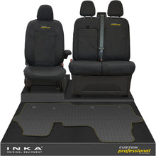 Load image into Gallery viewer, The All New Ford Transit Custom Front 1+2 Tailored Waterproof Seat Covers & Tailored Rubber Mat Black MY 2024+(Choice of 7 Colours) - Custom Professional Embroidery