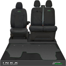Load image into Gallery viewer, The All New Ford Transit Custom Front 1+2 Tailored Waterproof Seat Covers & Tailored Rubber Mat Black MY 2024+(Choice of 7 Colours) - Custom Sport Embroidery