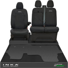 Load image into Gallery viewer, The All New Ford Transit Custom Front 1+2 Tailored Waterproof Seat Covers & Tailored Rubber Mat Black MY 2024+(Choice of 7 Colours) - Custom Sport Embroidery