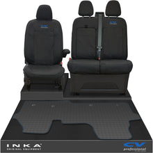 Load image into Gallery viewer, The All New Ford Transit Custom Front 1+2 Tailored Waterproof Seat Covers & Tailored Rubber Mat Black MY 2024+(Choice of 7 Colours) - CV Professional Embroidery
